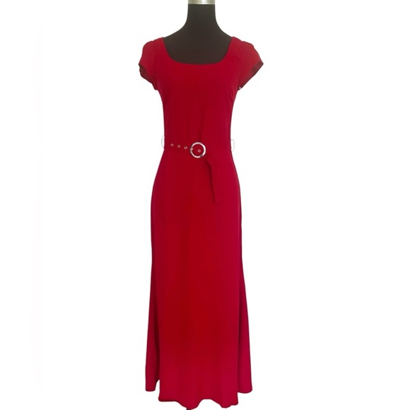 Reformation Laina Midi Dress Cap Sleeve waist Belt Lipstick Red Womens XS NEW - Picture 4 of 11